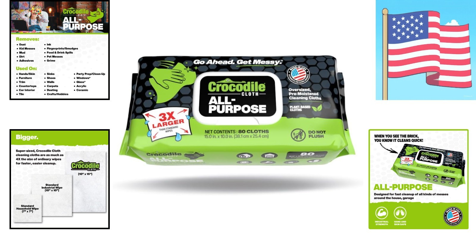 All-Purpose Cleaning Wipes – 80 Count, 15″x10″ Extra Large Plant-Based Dispos…