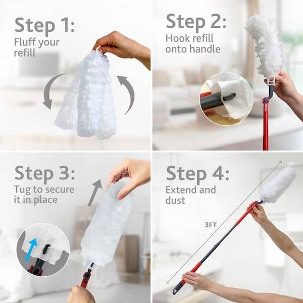 NEW O-CEDAR Flex and Catch Heavy Duty Dusting Kit Handle Extends 3ft + 5 refills