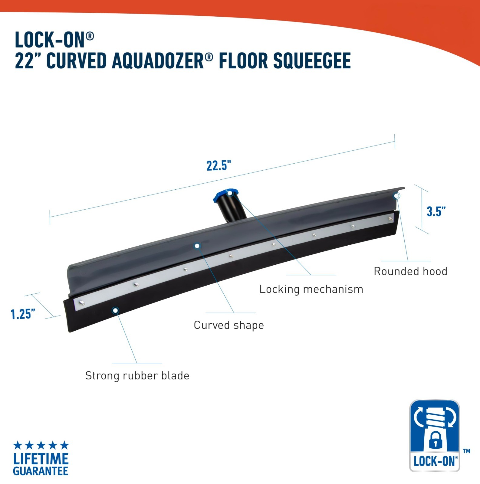 22″ Curved Rubber Floor Squeegee with Telescopic Pole – Lightweight, Durable for
