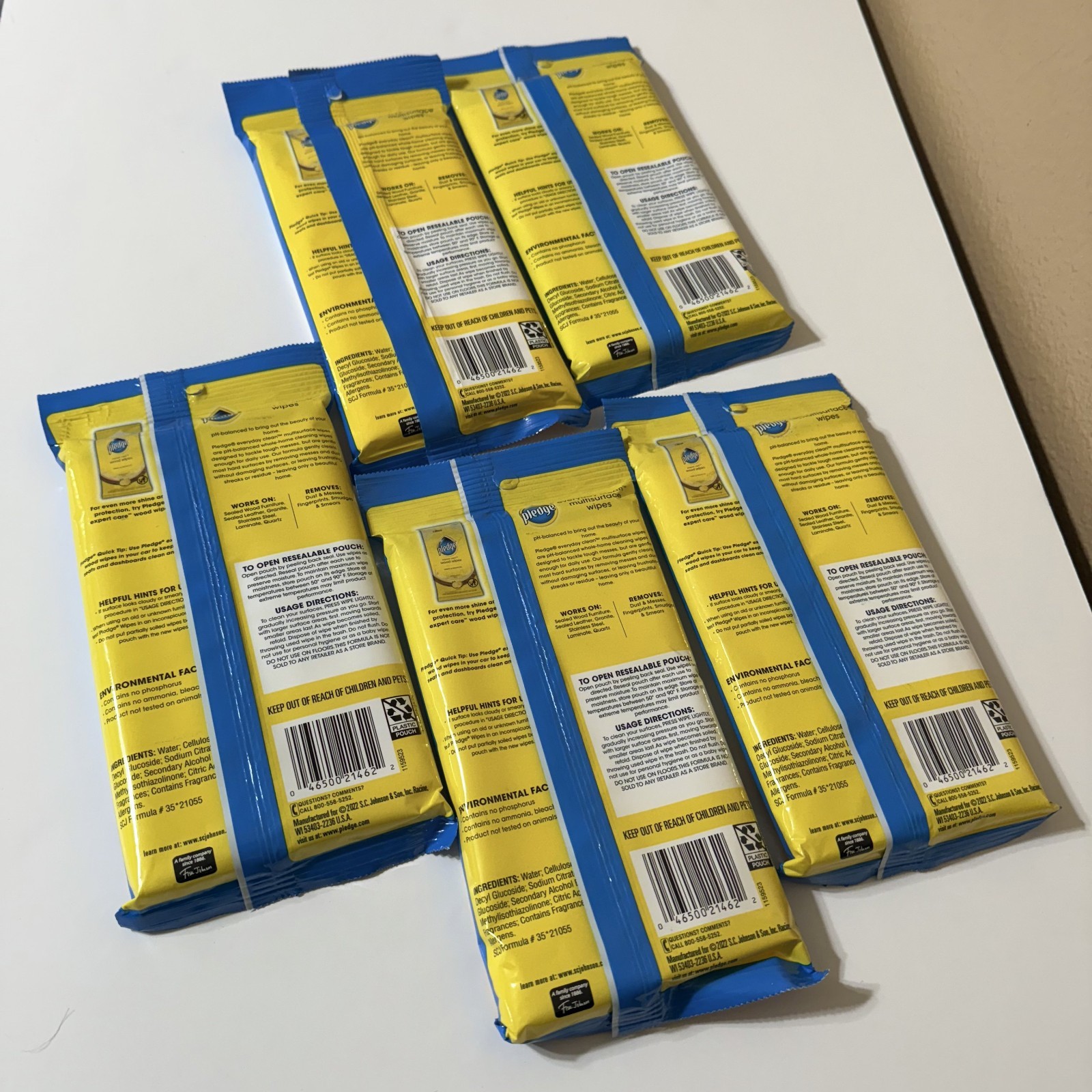 Pledge Multi-Surface Wipes 5 Packs Of 25 Fresh Citrus – 125 Total Count NEW
