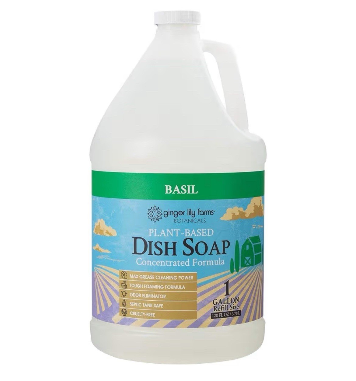 1 Gallon Fresh Basil Dish Soap Refill Plant-Based Liquid Bulk 128oz Natural