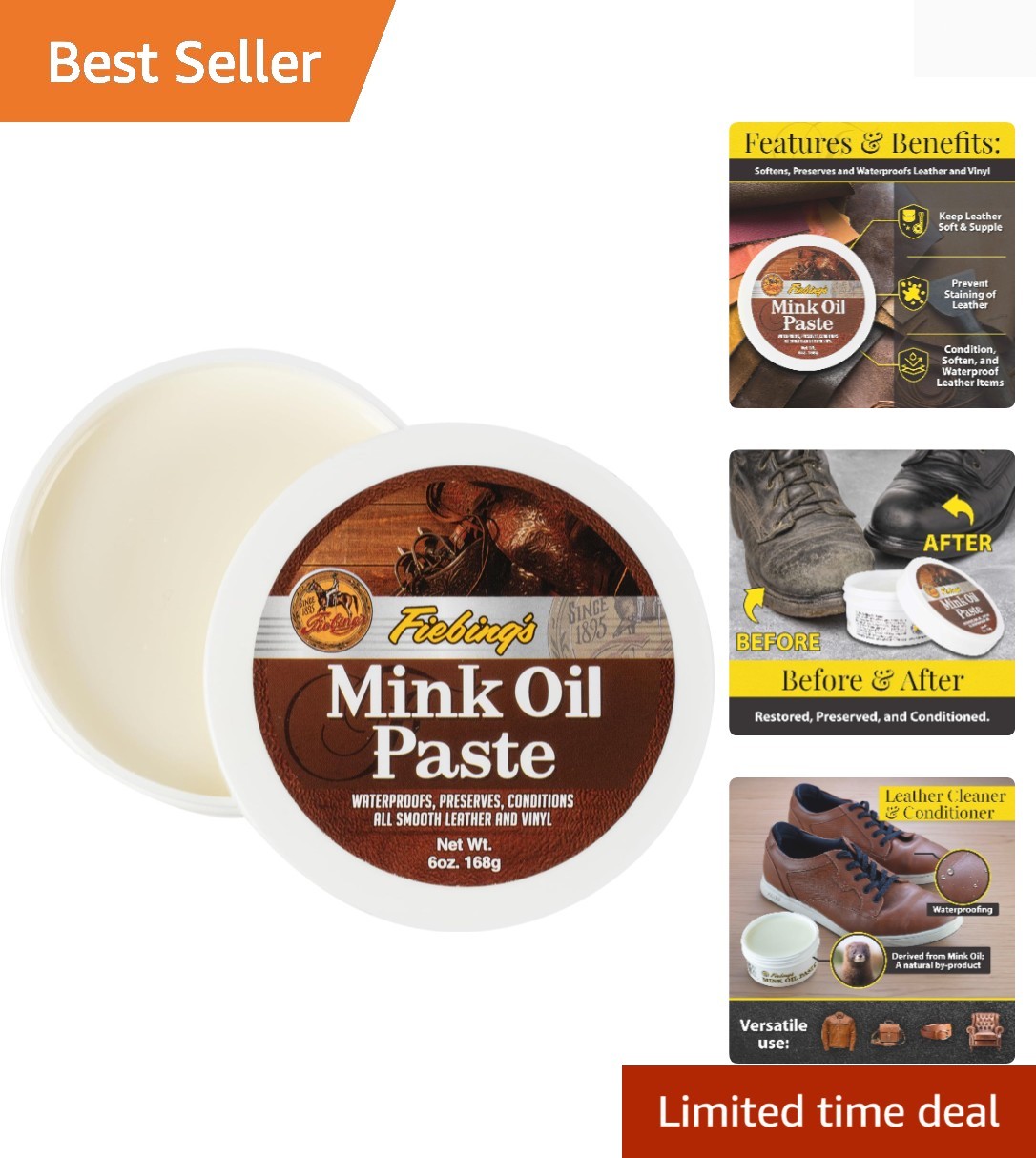 6 oz Mink Oil Leather Cleaner & Conditioner – Waterproof, Softens & Preserves
