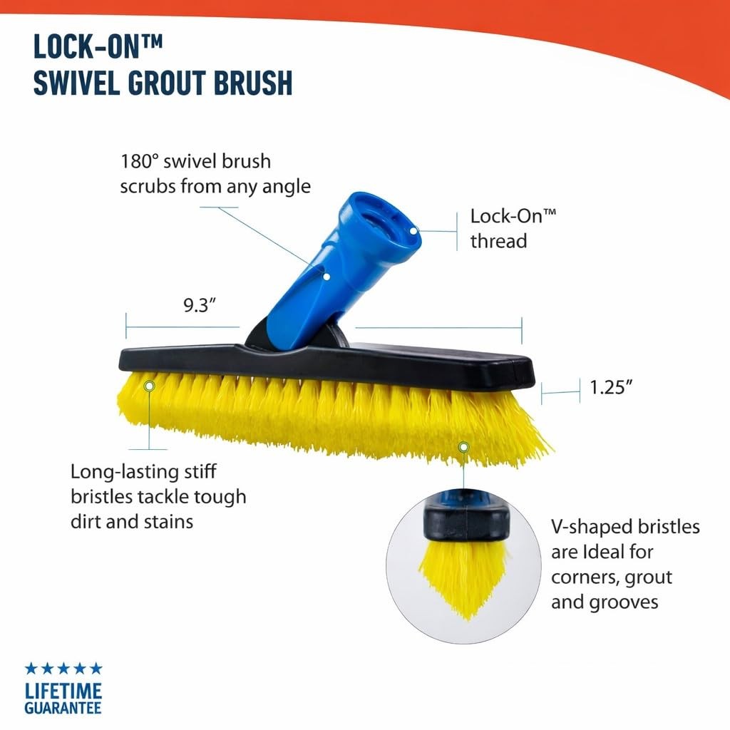Unger Professional Lock-On Multi-Angle Wash Brush, Grout Brush and EZ Extend …