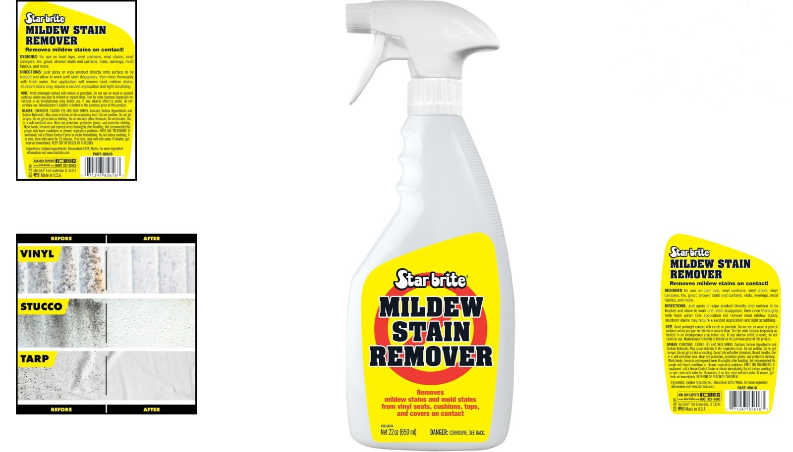 Mildew & Mold Stain Remover Cleaner 22oz Marine Vinyl Plastic Upholstery Outd…