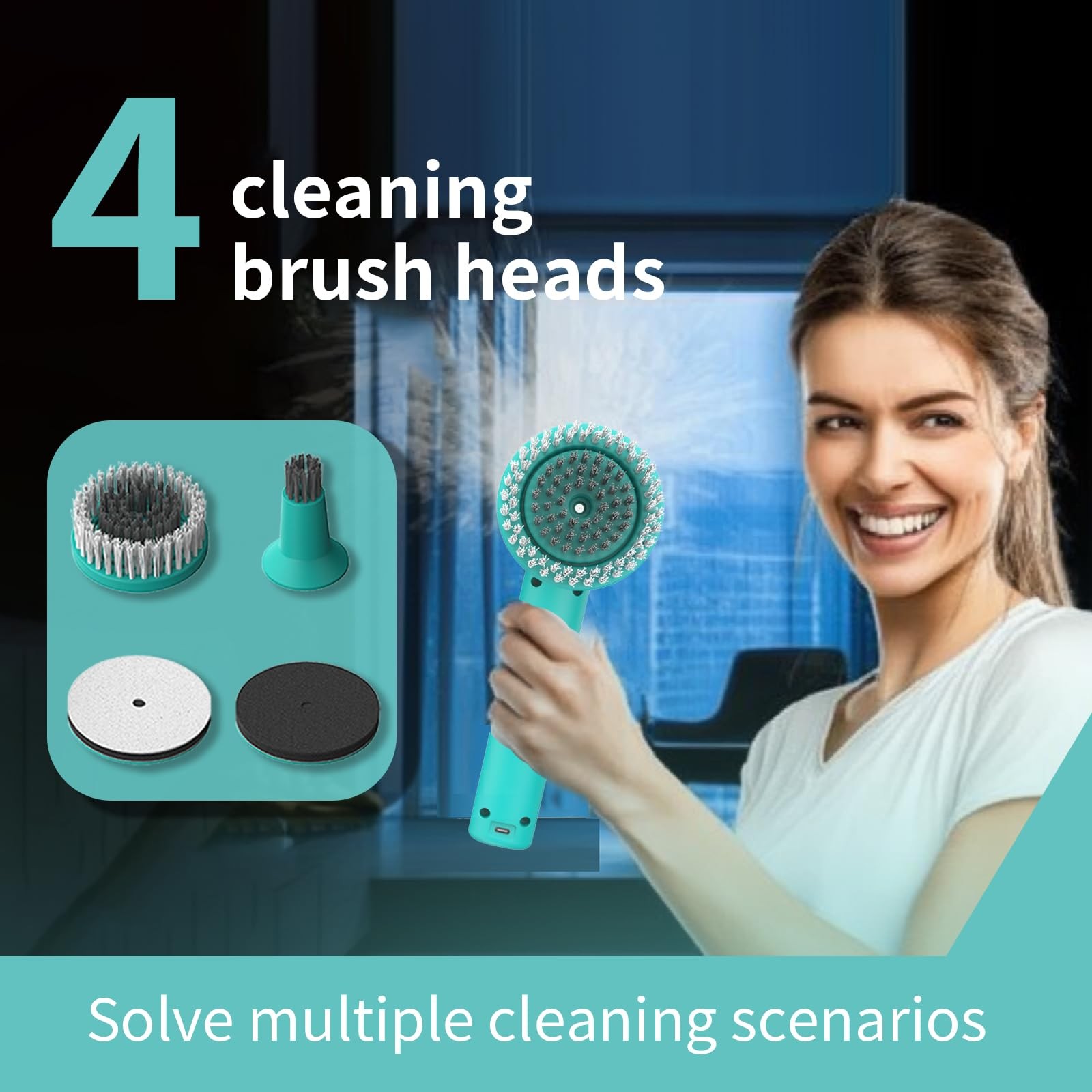Dual-Rotation Electric Scrubber – IPX5 Waterproof Multi-Surface Cleaning Brus…