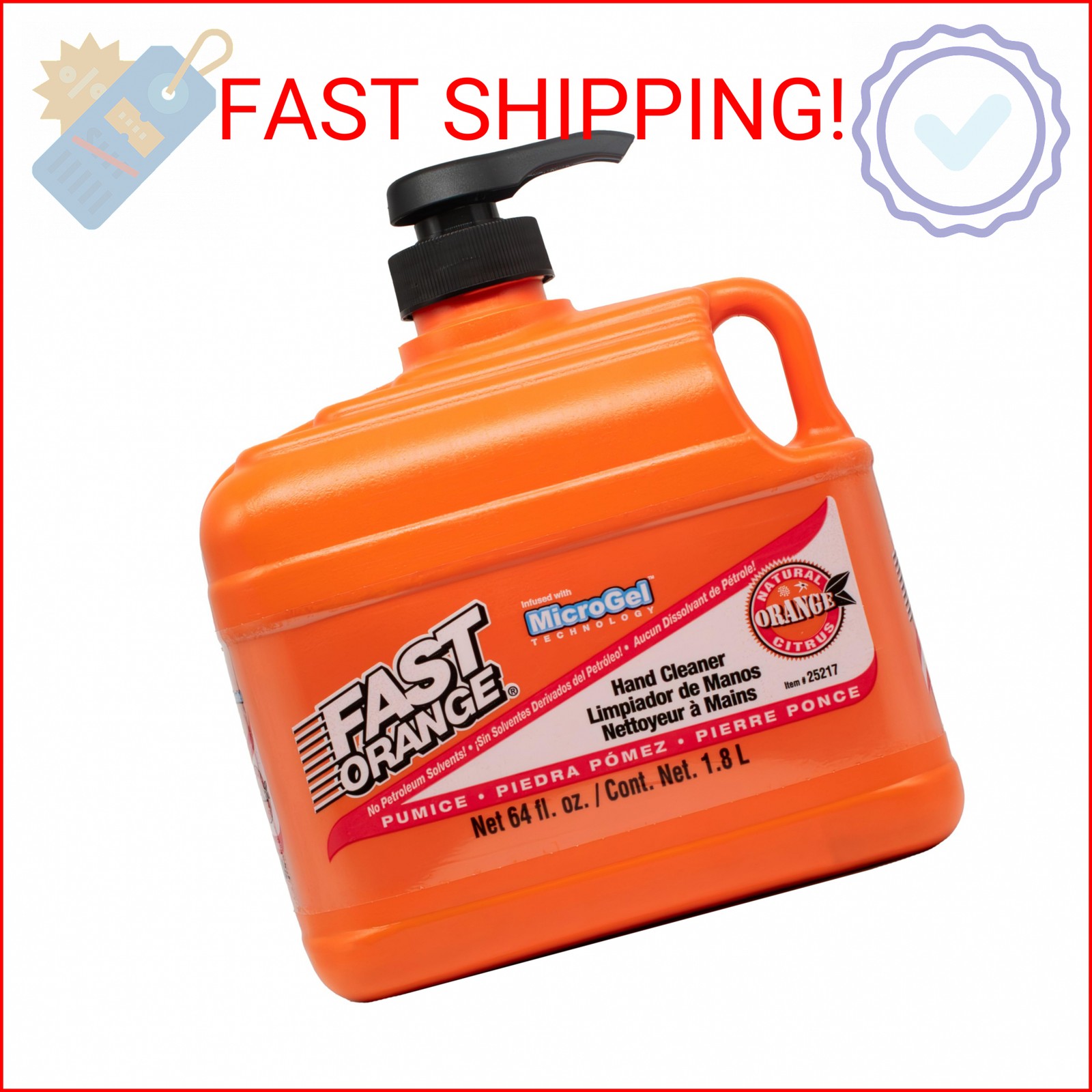 Fast Orange Permatex 25217 Pumice Lotion, Heavy Duty Hand Cleaner, Natural Citru