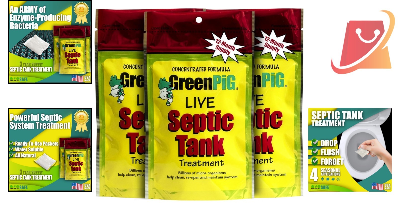 Septic Tank Enzyme Treatment Packets 3- Supply Prevent Clogs Odors