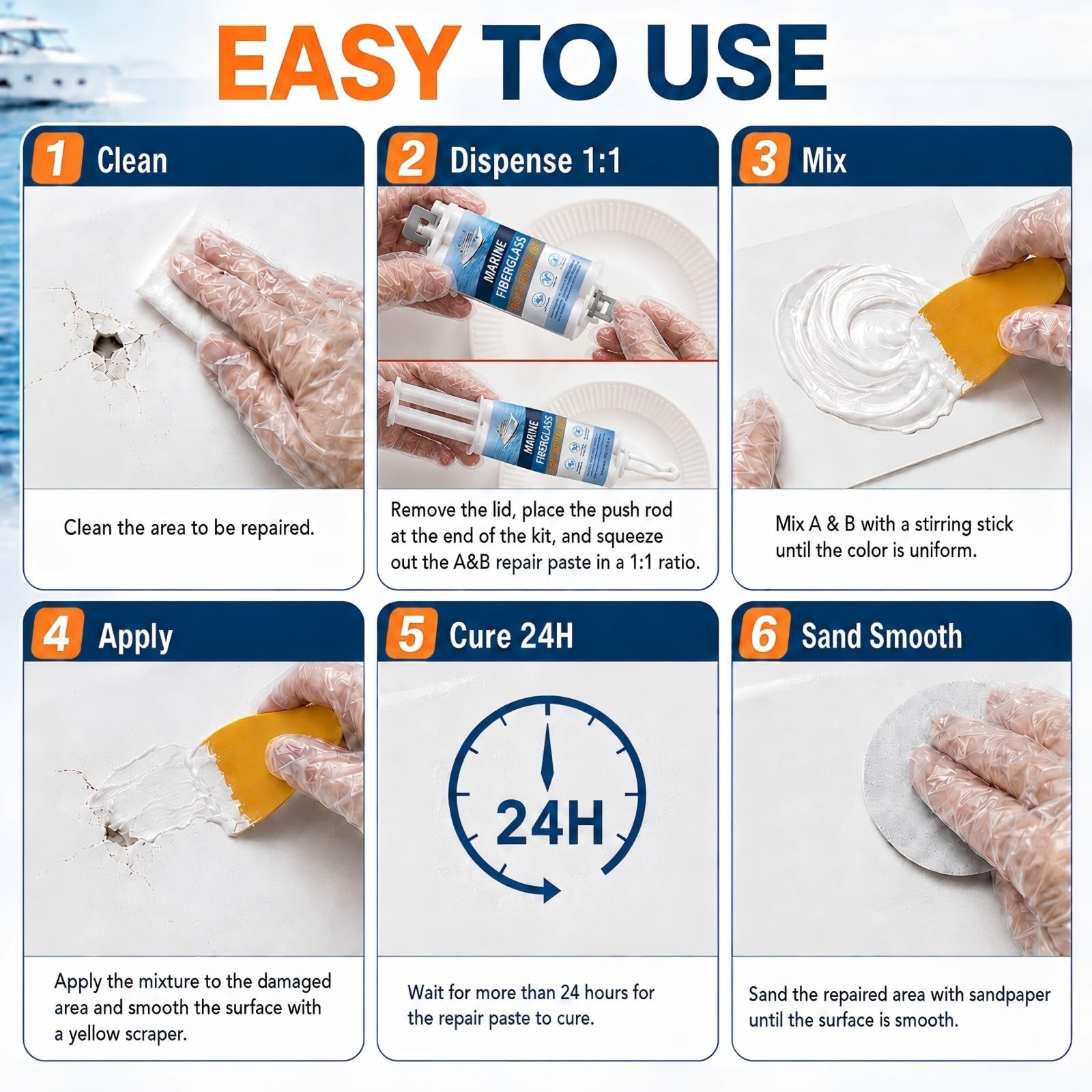 Marine Fiberglass Repair Kit for Boats, Gel Coat Repair Kit with Waterproof E…