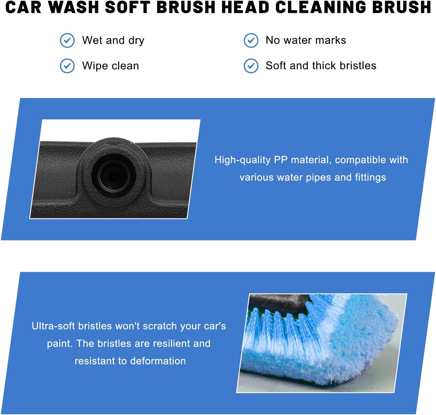 10″ Car Wash Brush Head, Flow-Thru Cleaning Brush Head with Soft Detailing Brist