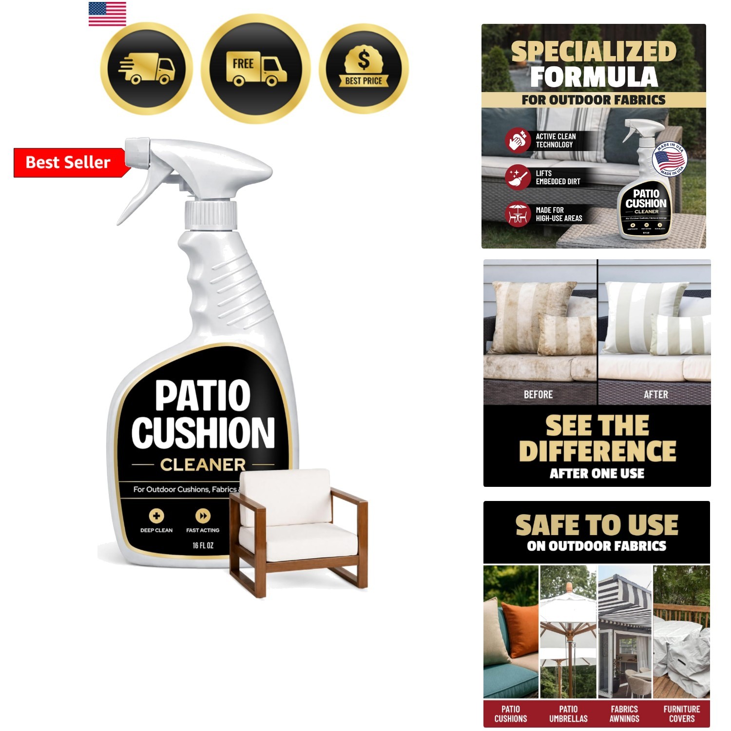 Patio Cushion Cleaner Outdoor Fabric Cleaner – Deep Cleans Dirt, Grime & Weat…