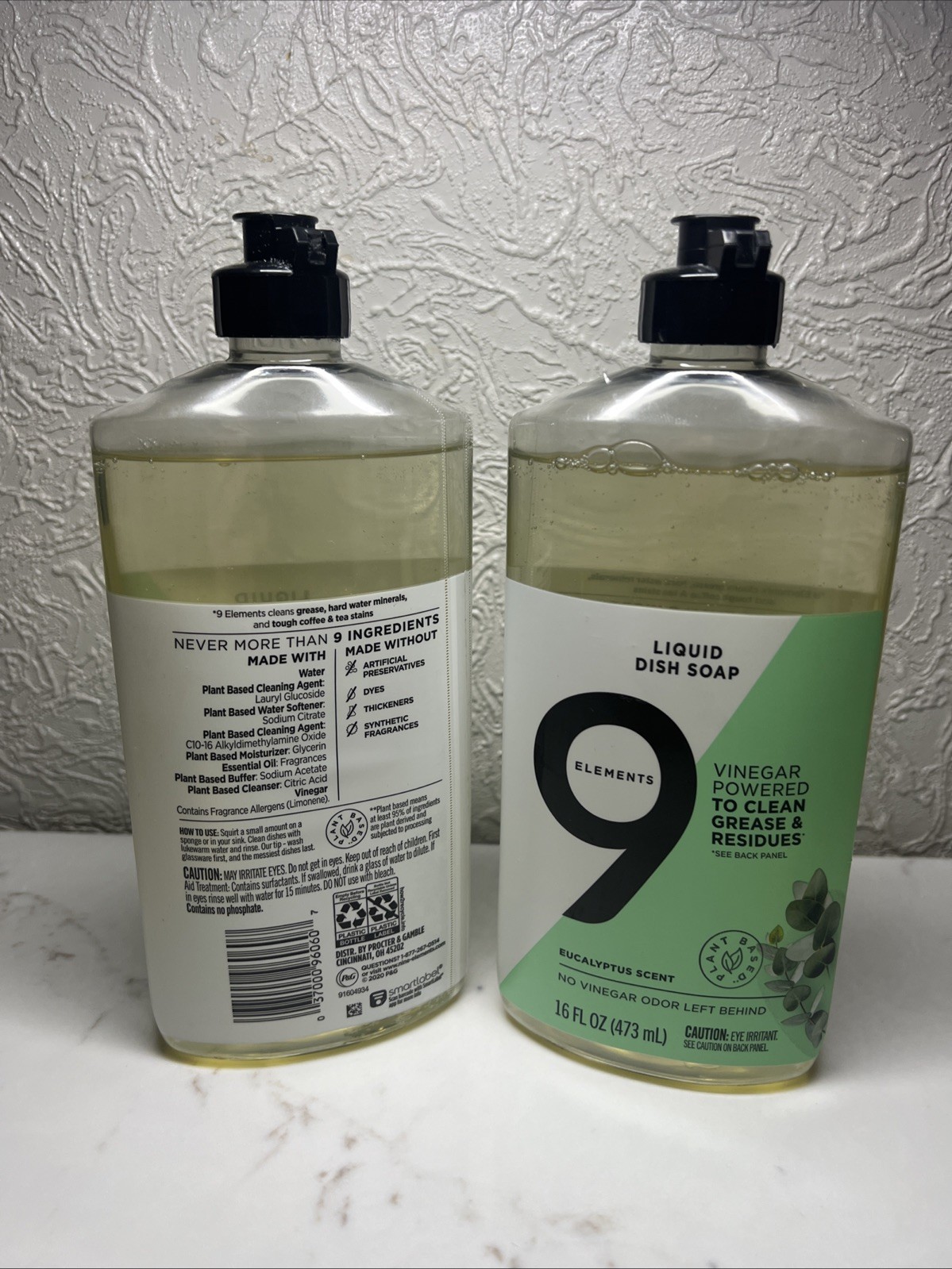 (2) 9 ELEMENTS Liquid Dish Soap VINEGAR POWERED, Eucalyptus Scent 16 FL OZ, NEW