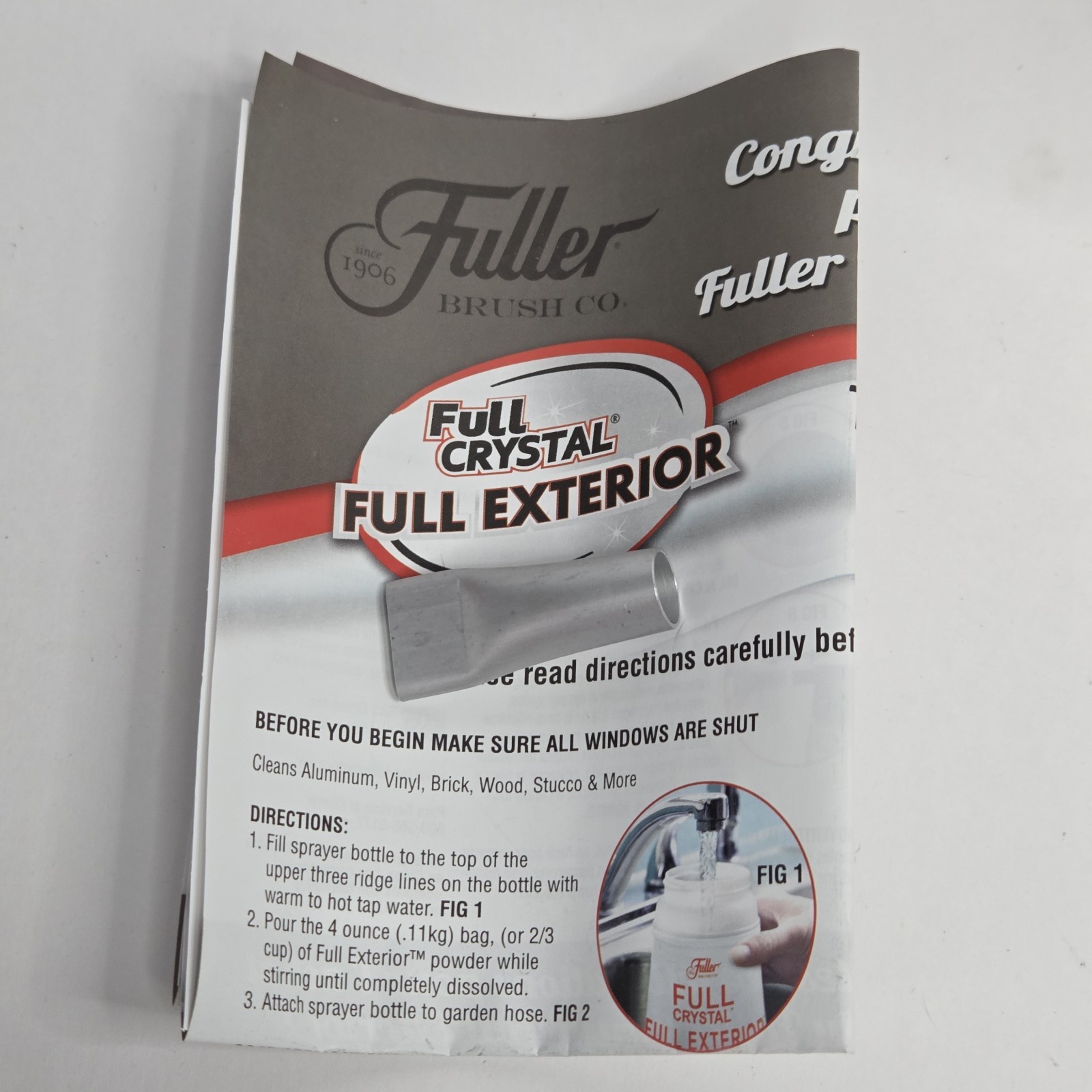 Fuller Brush Full Crystal Exterior Kit Cleans Aluminum Vinyl Brick Wood Stucco