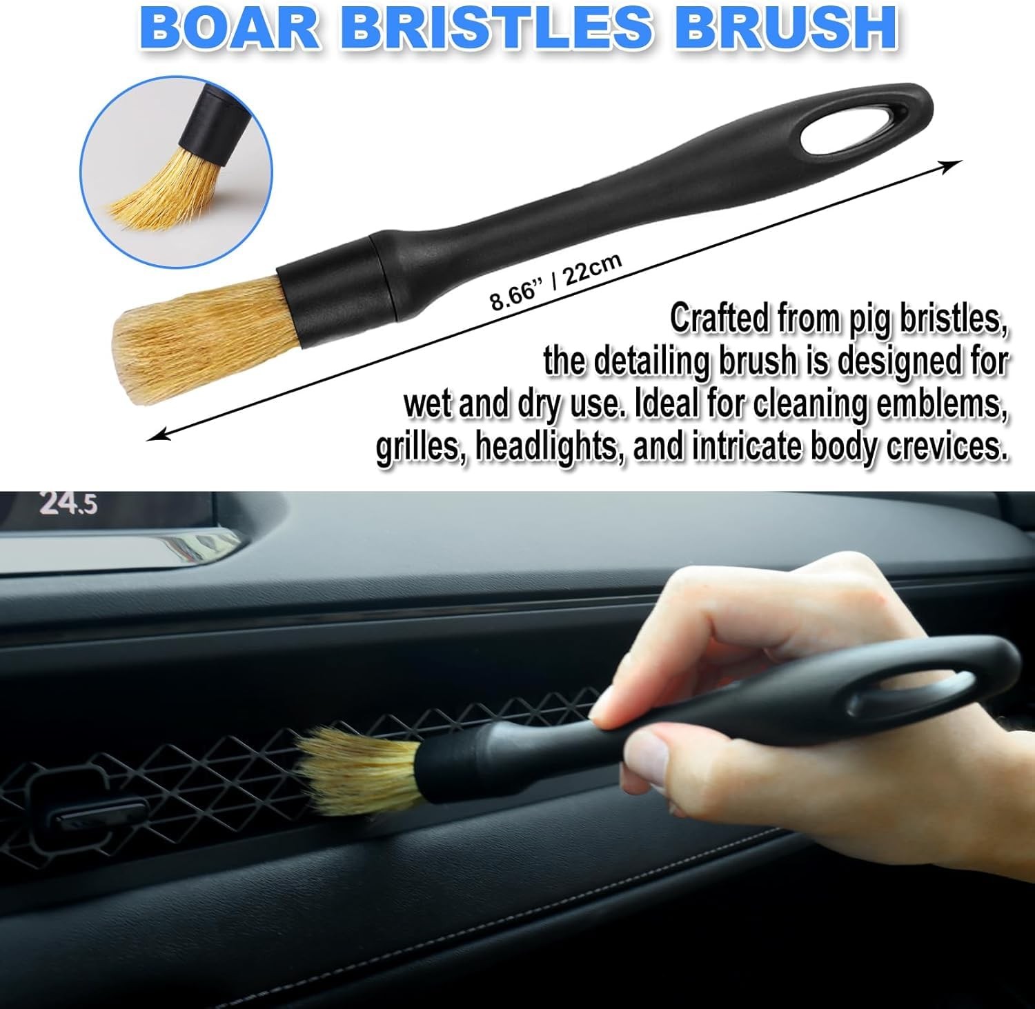 7PCS Car Detailing Brush Set, Ultra Soft Boars Hair Car Interior Detailing Br…