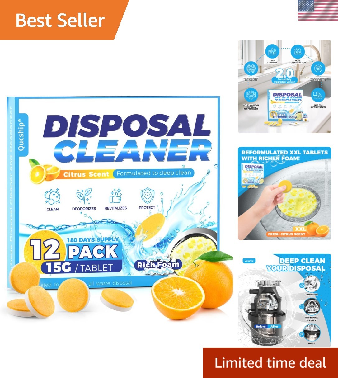 Natural Citrus Garbage Disposal Cleaner with XXL Foaming Action – 6 Supply