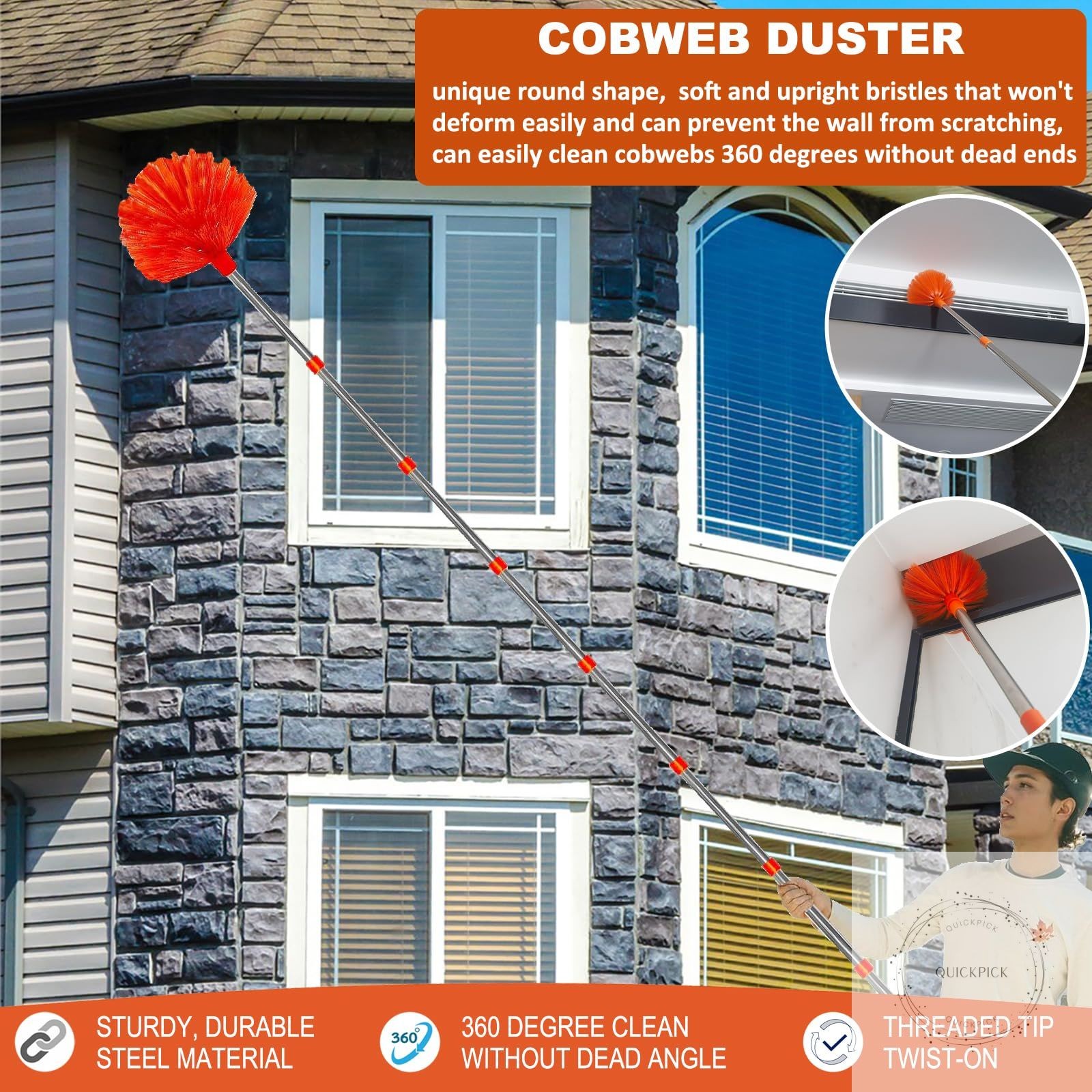 20+ Feet High Reach Duster Kit with 3-14 ft Extension Pole High Ceiling Dusting