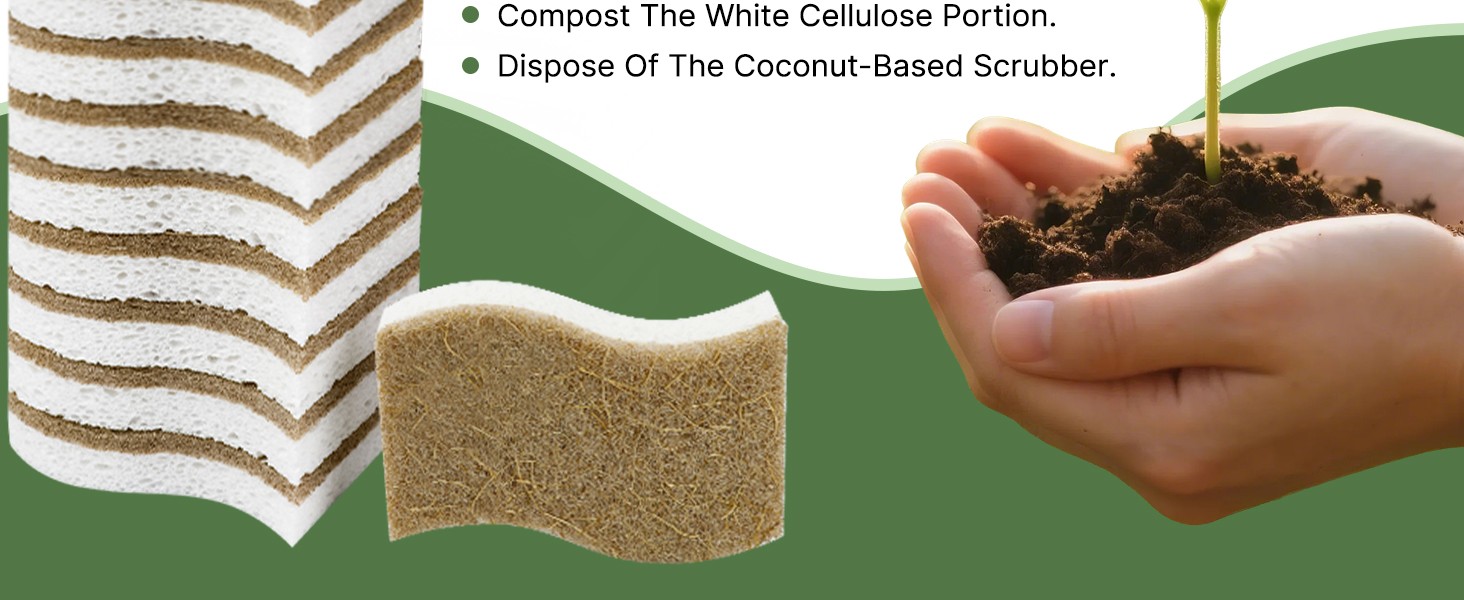 12 Pack Biodegradable Kitchen Dish Sponges, Natural Plant-Based Coconut Fiber
