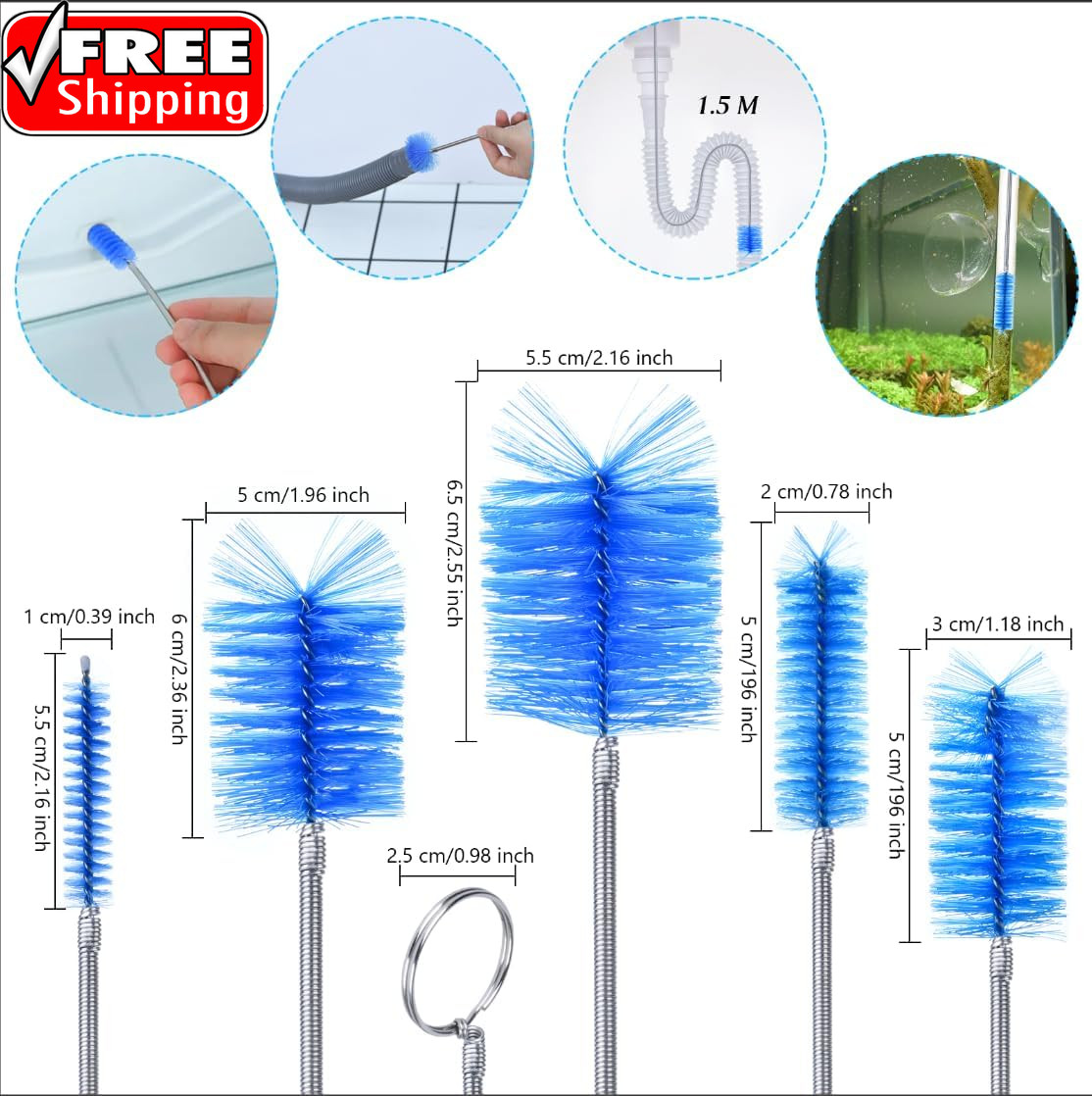 Flexible Long Drain Brush Set, Premium 3 Piece Kit with Double Ended and Stainle