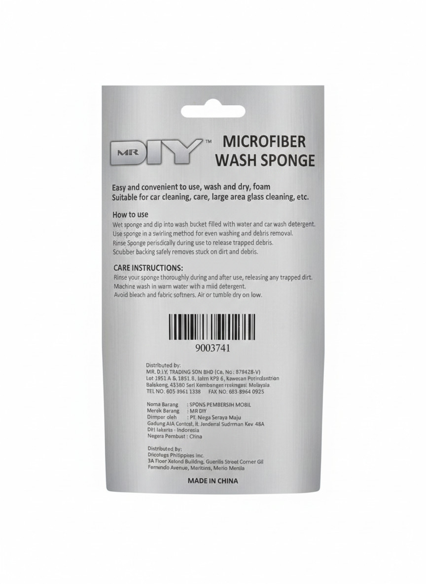 MR.DIY Microfiber Wash Sponge – Dual-Sided Cleaning Tool – 23cm x 11cm x 6.5cm