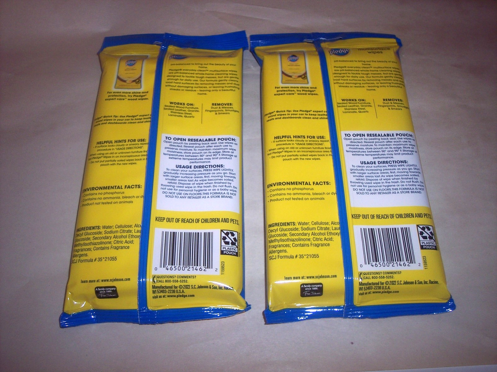 Pledge Multisurface Cleaning Wipes pH Balanced Fresh Citrus 25 Count Each Pack