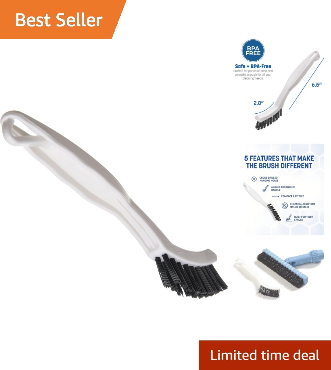 Narrow Profile 8” Flo-Pac Grout Brush – Perfect for Tile and Bathroom Cleaning
