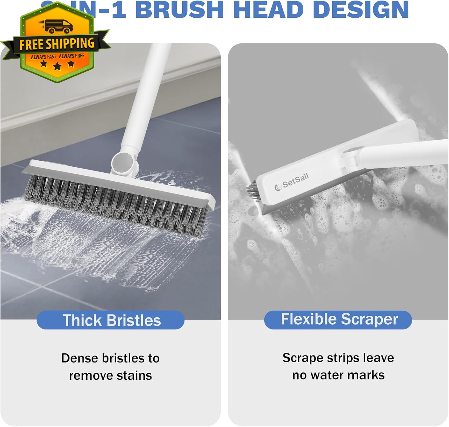 Grout Cleaner Brush Long Handle V Shaped Floor Scrubber Stiff Bristle Swivel