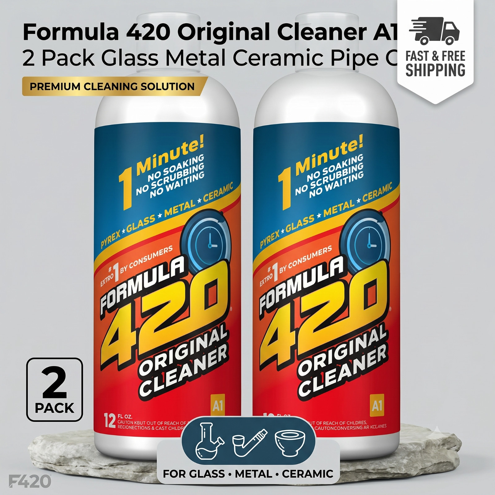 Formula 420 Original Cleaner A1 12 oz 2 Pack Glass Metal Ceramic Pipe Cleaner