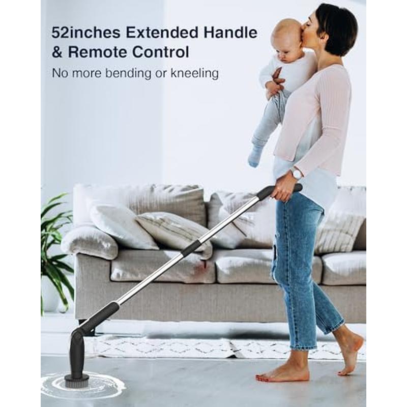 Electric Spin Scrubber W/ Adjustable Angles Remote Control 8 Brush Heads Durable