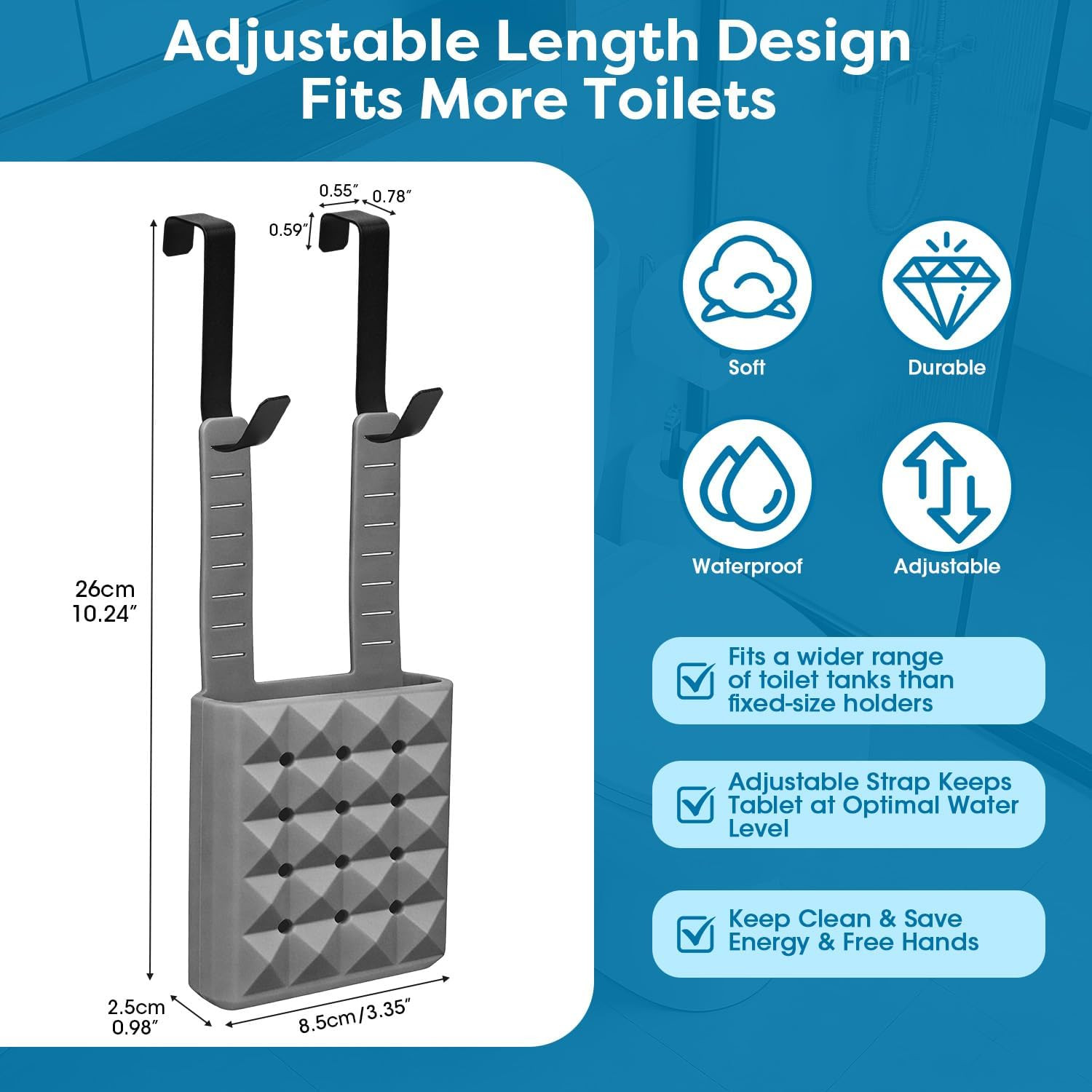 2Pcs Adjustable Toilet Tank Tablet Holder-Hanging Silicone Basket Carrier with R