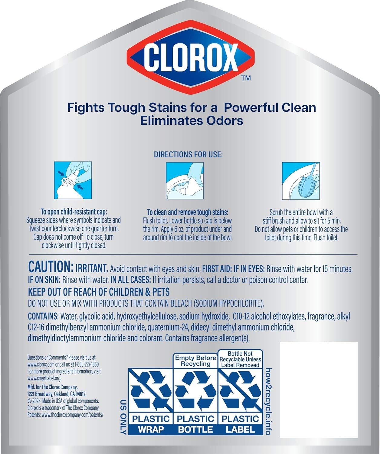 Toilet Bowl Cleaner with Deodorizing Arctic Clean Scent – Pack of 2, 24 Fl Oz