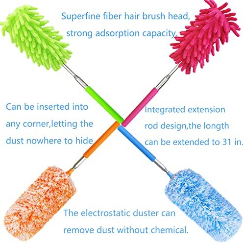 4Pcs Extendable Microfiber Duster Telescoping Car Window Office Cleaning Dusters