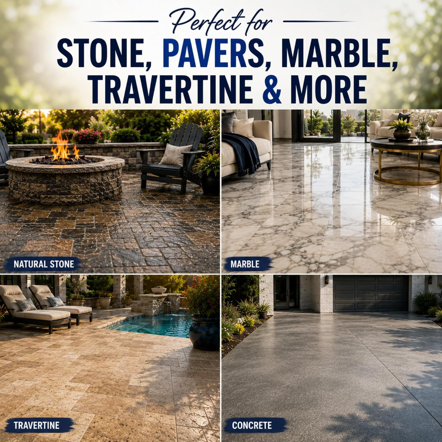 Color Enhancer Sealer for All-Natural Stone and Pavers. Marble, Travertine, Lime