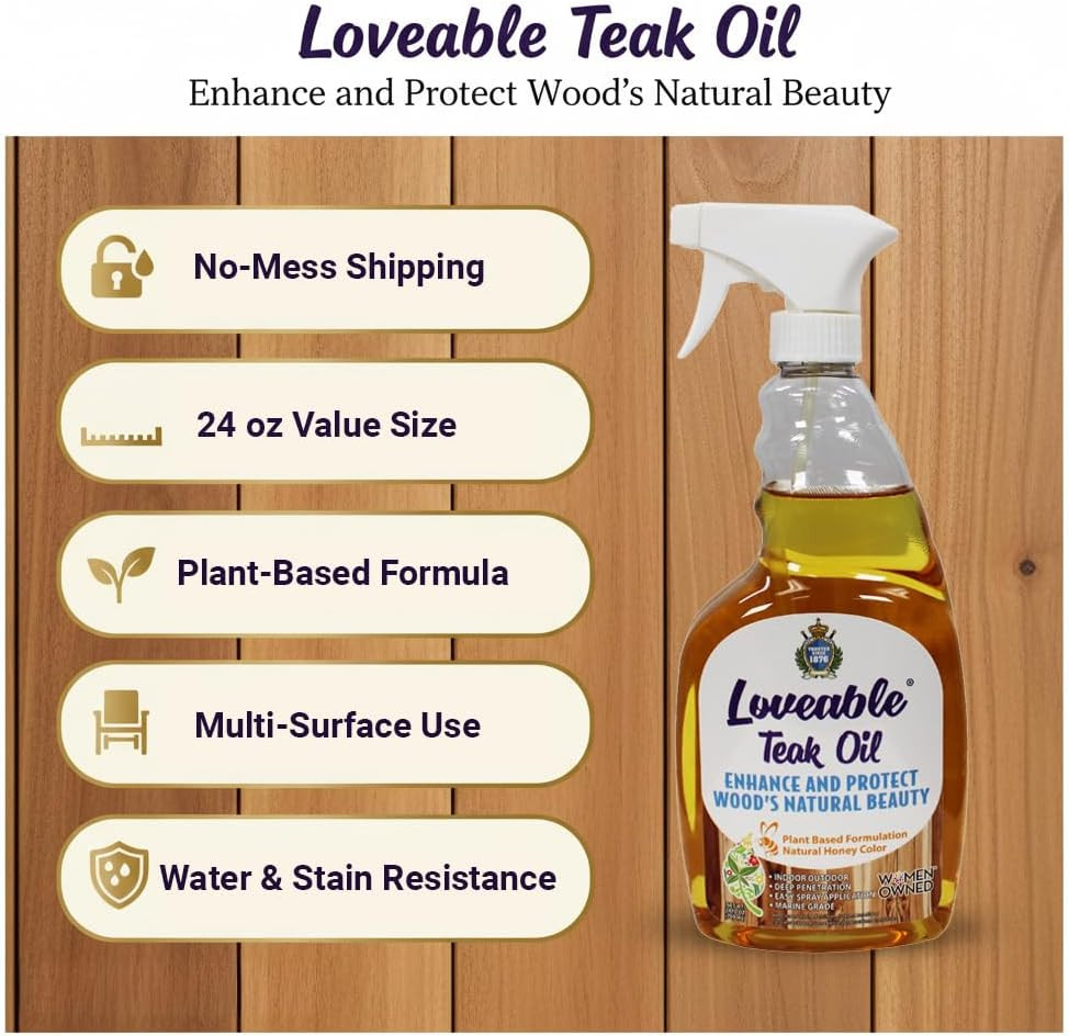 Loveable 24Oz Bottle Teak Oil Teak Cleaner Protective, Wood Restorer Eco Househo