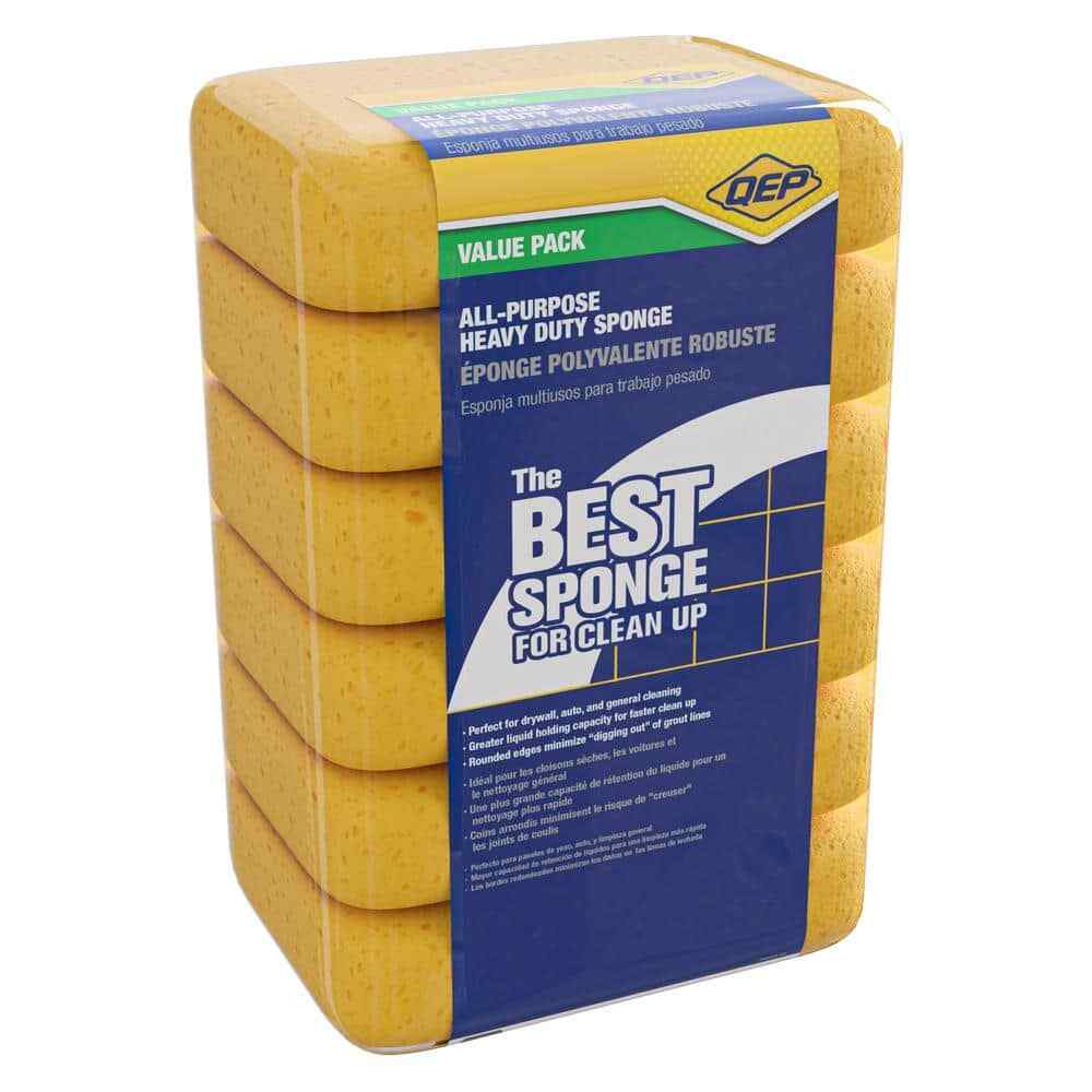 QEP Extra Large Grouting & Cleaning Sponges – 6-Pack 7.5″ x 5.5″ Heavy-Duty Poly