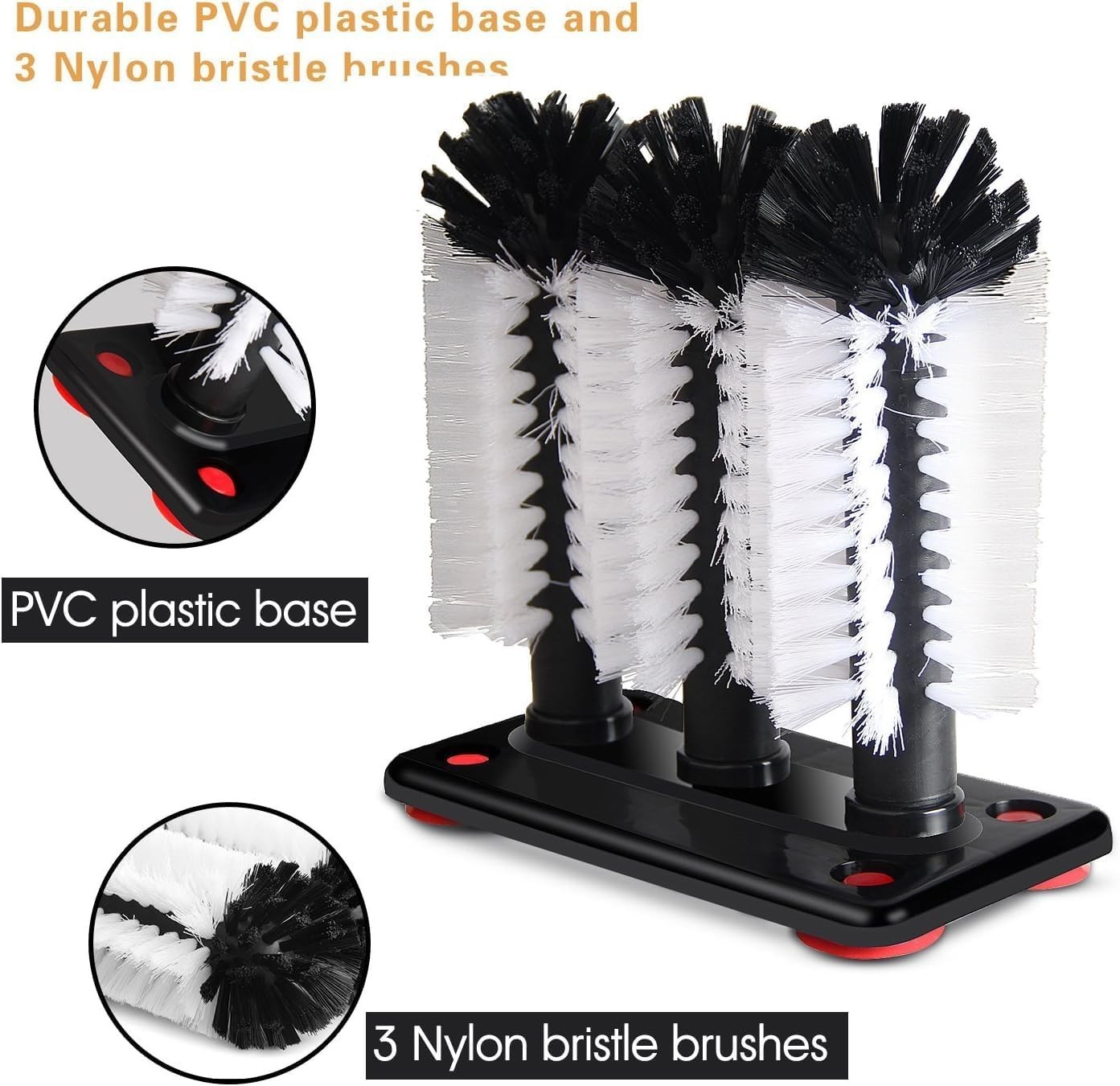 Glass Washer Brush Cleaner – 3 Brushes per Base