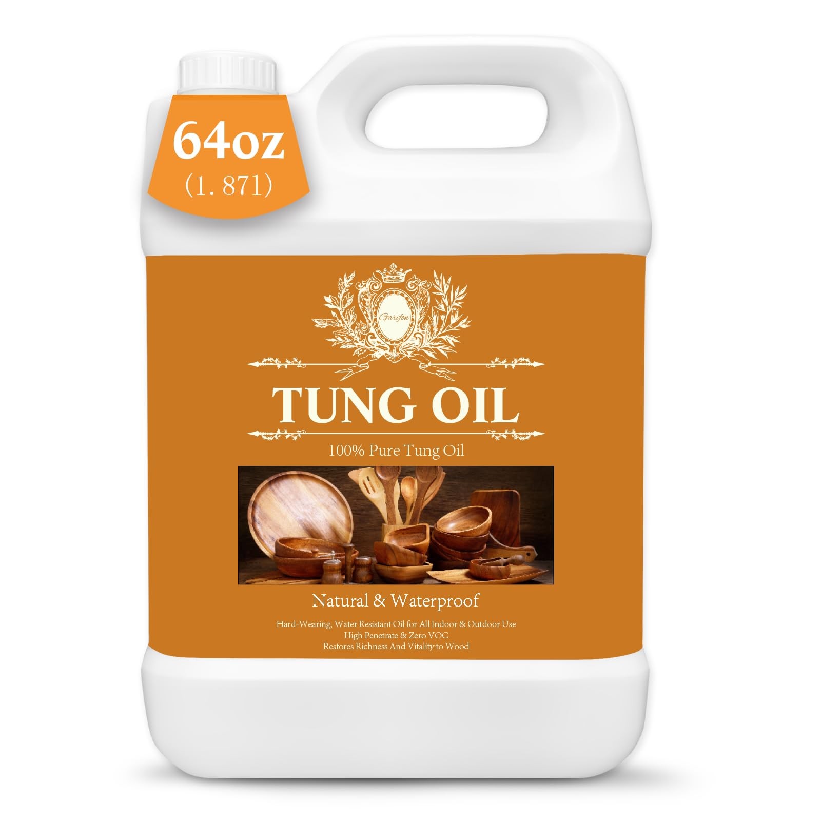 64 OZ 100% Pure Tung Oil for Outdoor Furniture & Indoor Wood -Food Grade, Sealer