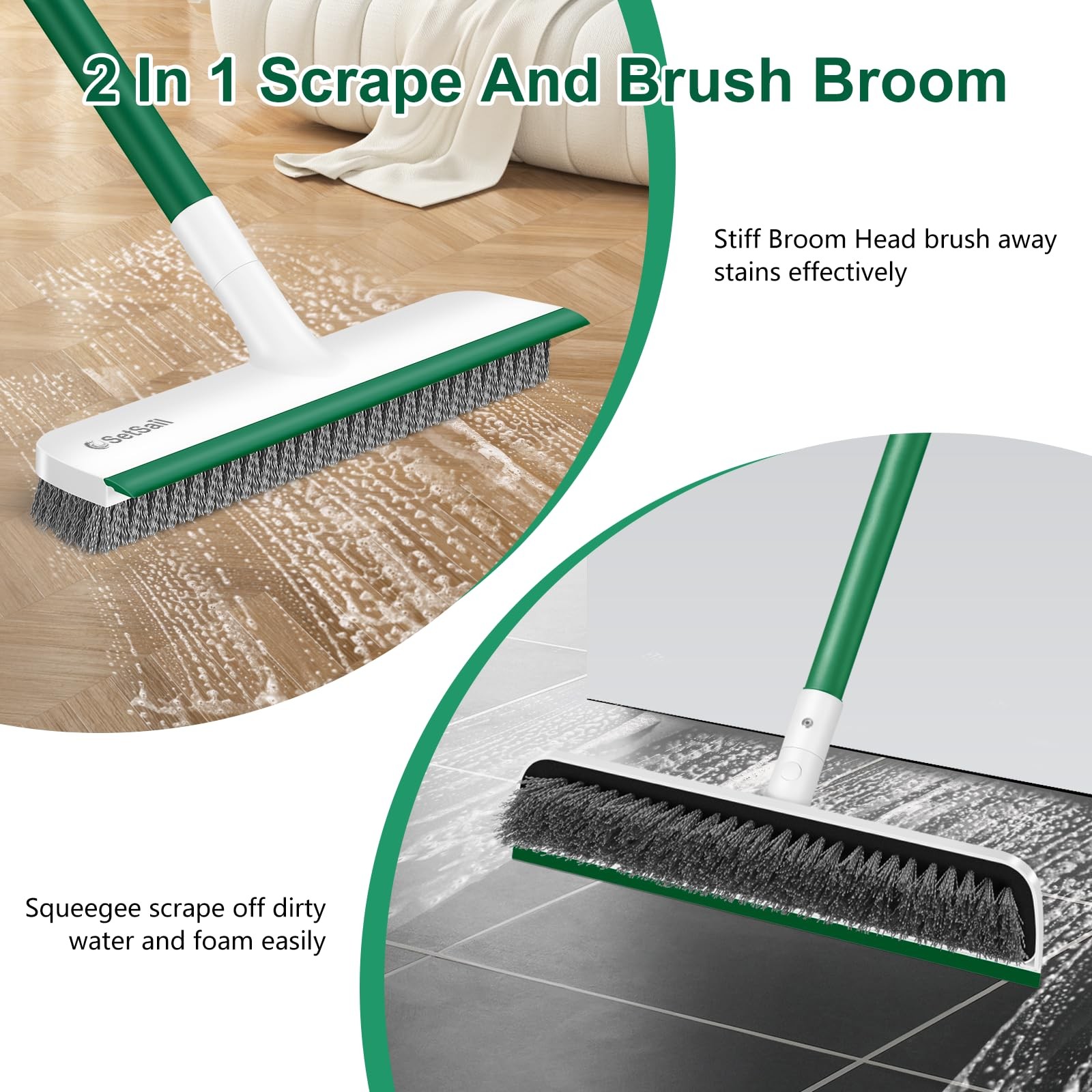 Upgraded Large 12 in Wide Floor Scrub Brush with 51-Inch Long Adjustable Hand…