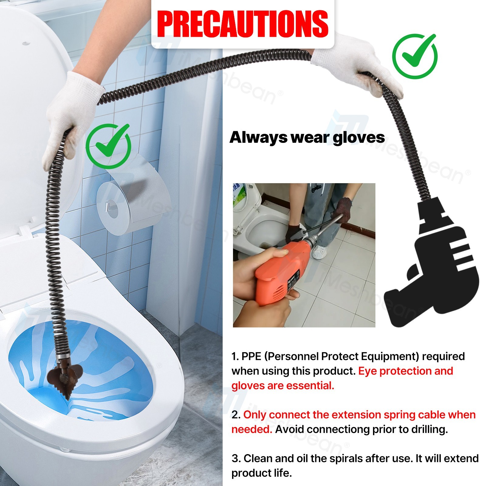 39.4′-65′ Drain Cleaner Auger Cable Replacement Snake Pipe Sewer Wire Snake Spri
