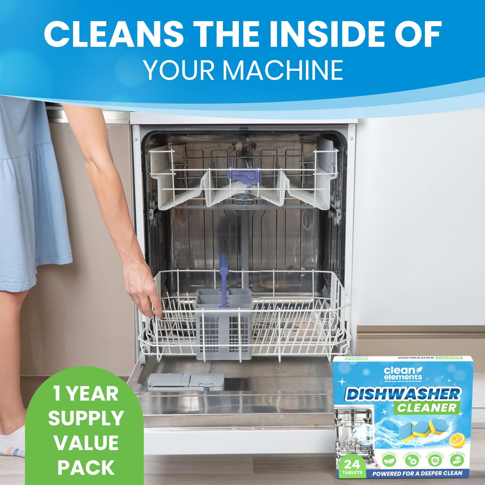 Dishwasher Cleaner Tablets & Deodorizer – 24 Pack (12 Month Supply) Deep Clea…