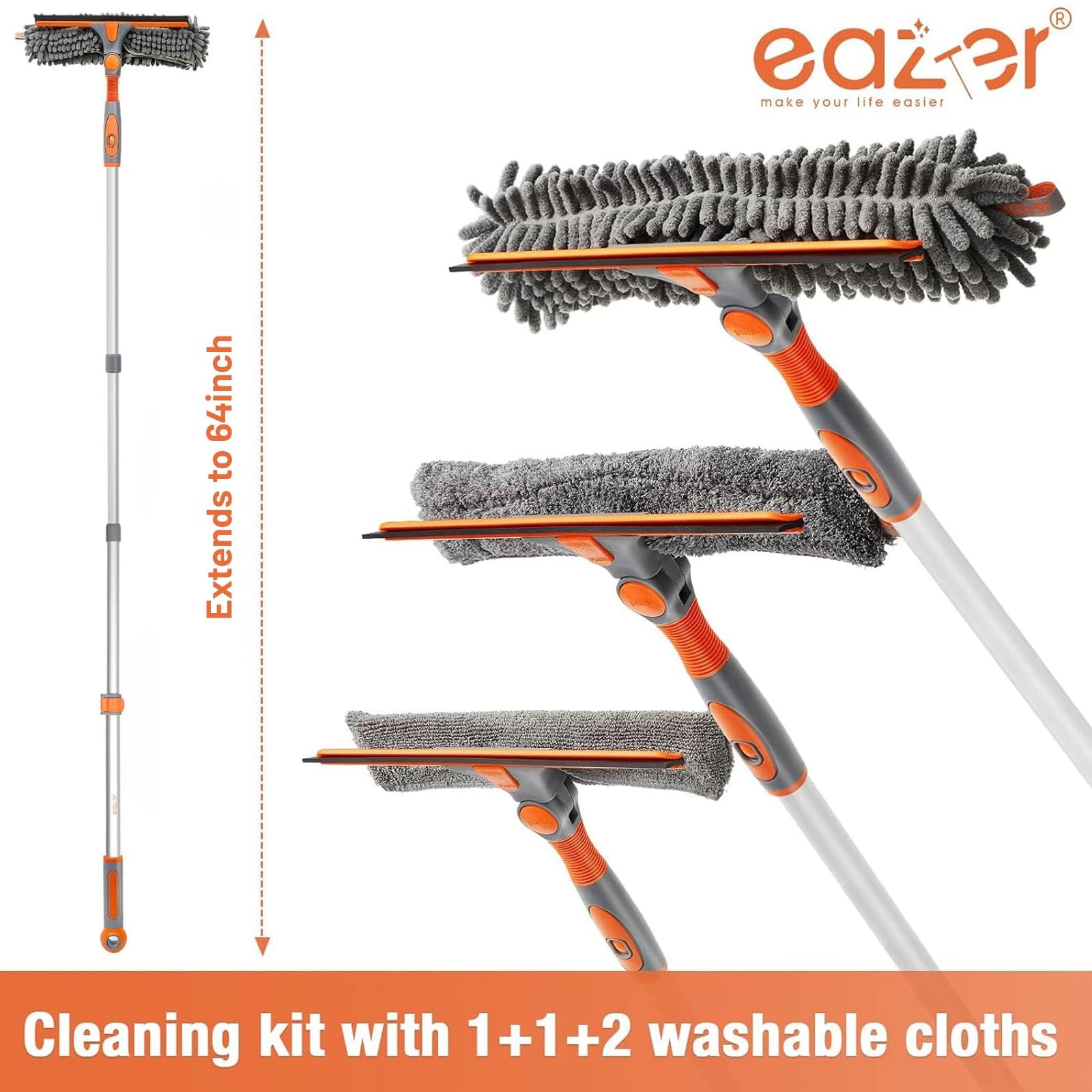 2-in-1 Window Cleaner Tool, 64” Window Squeegee for Home, Window Cleaning Sq…