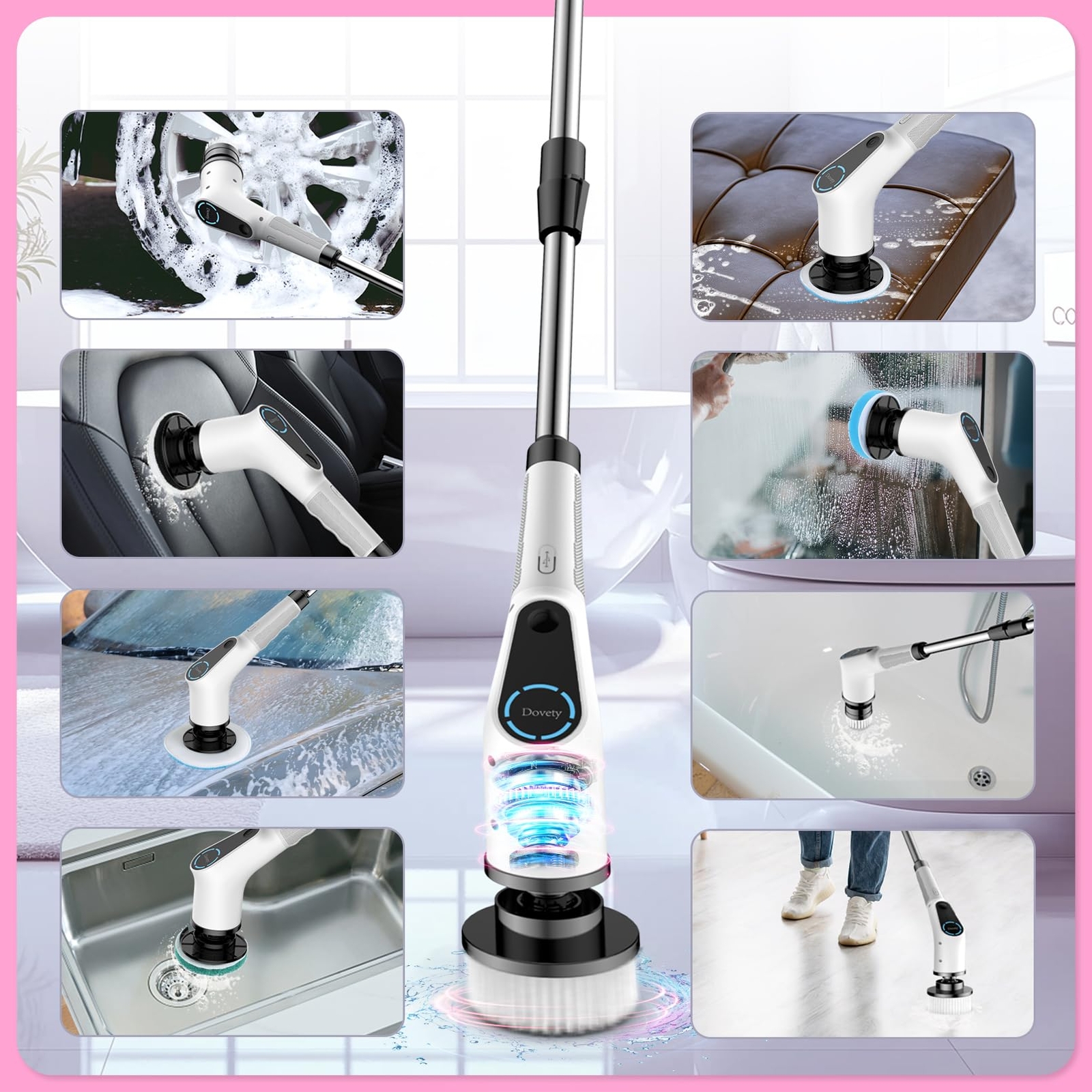 Dovety Electric Spin Scrubber Cordless Cleaning Brush Shower Scrubber with 8 …