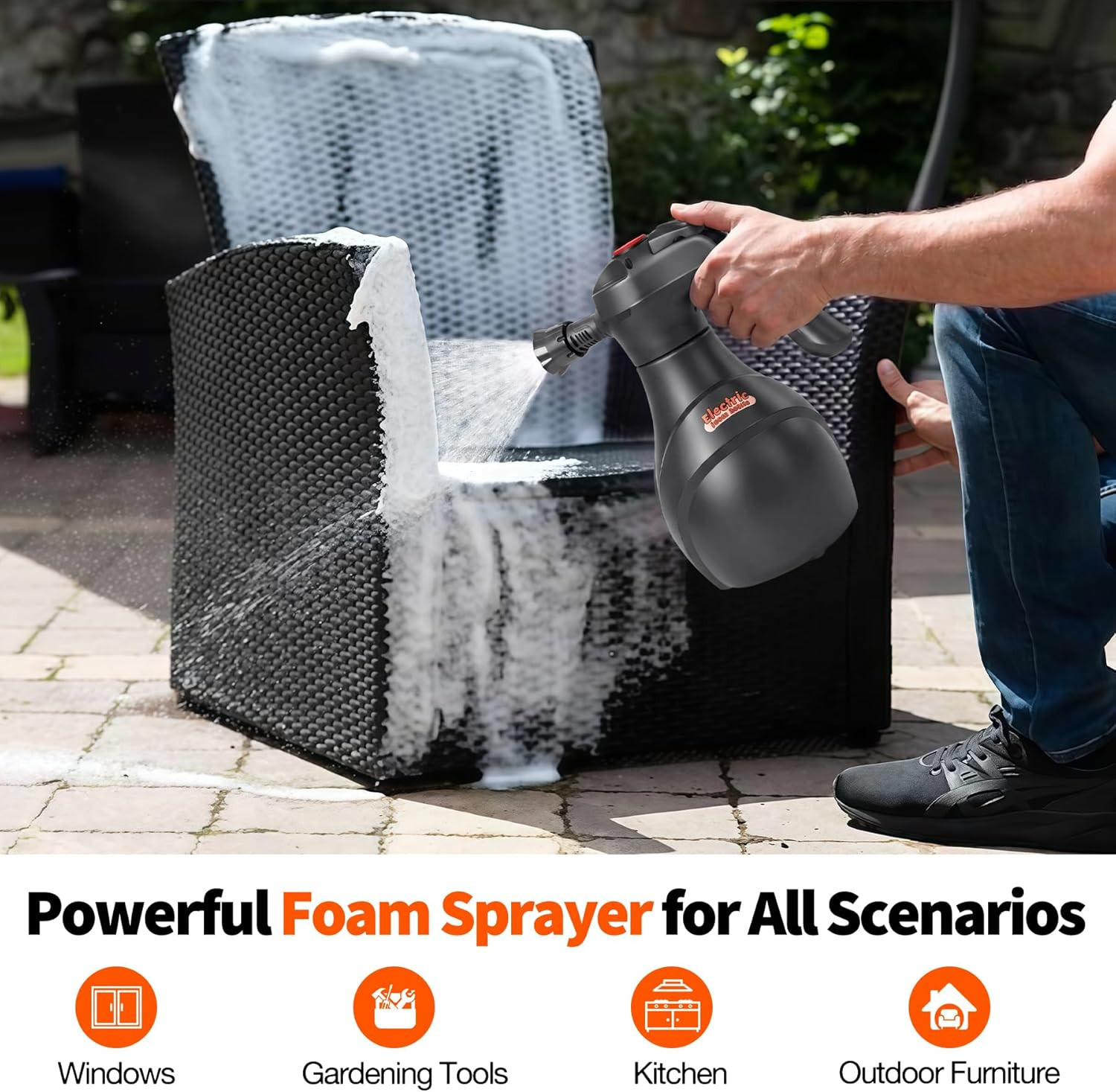 Electric Foam Sprayer Car Wash, 3000Mah Battery Powered Car Foam Sprayer with Vi