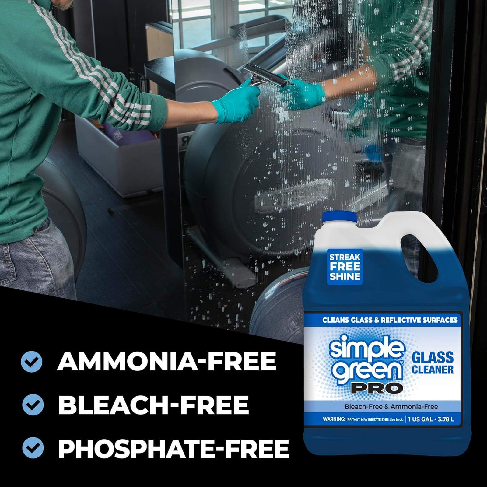 Glass Cleaner 1 Gallon, Simple Green Pro, Streak-Free, Household, Commercial Use