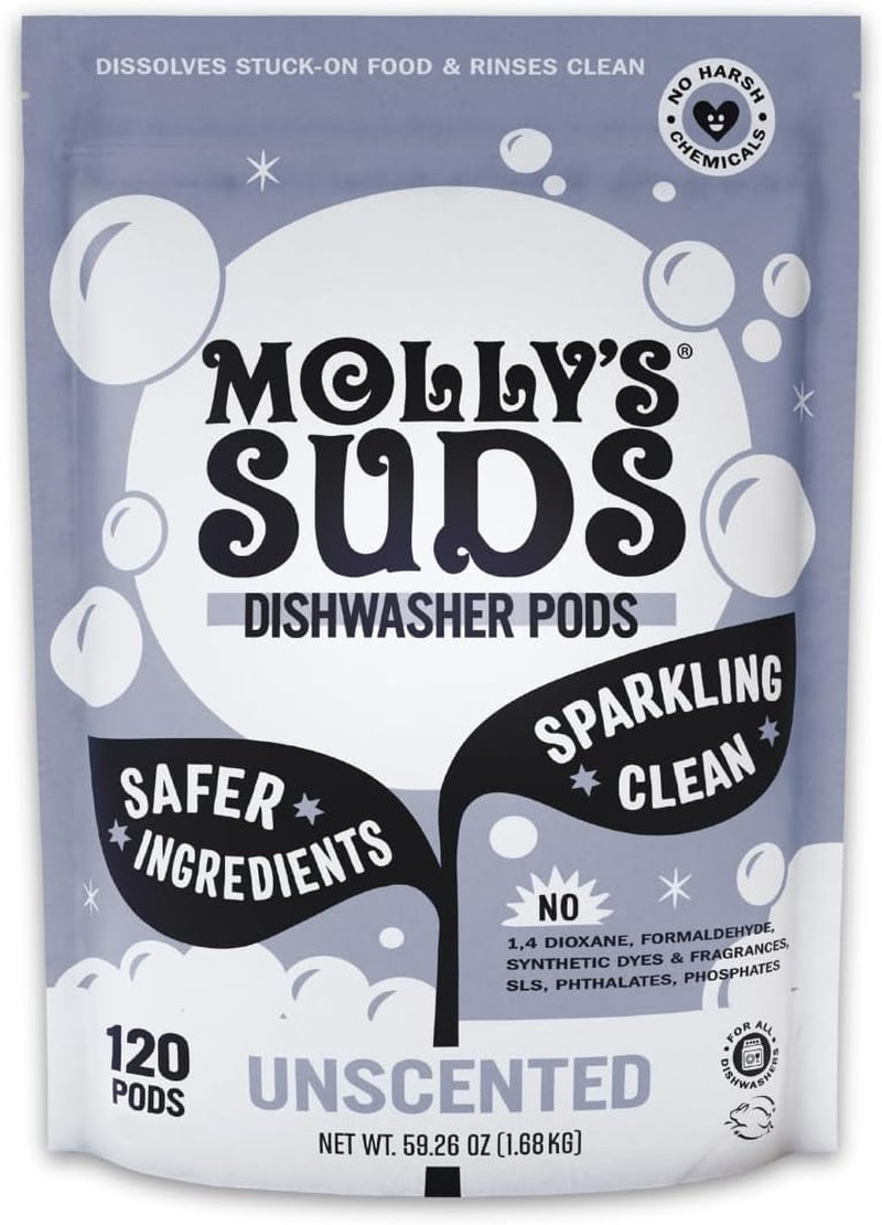 Molly’s Suds Dishwasher Pods Unscented 120 Tabs Residue-Free Value Pack