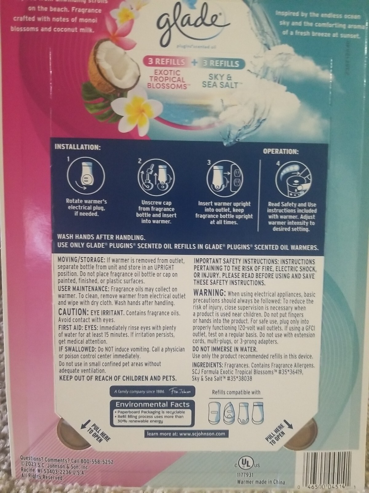 GLADE BLOSSOMS & SEA SCENTED, PLUG-IN (6-0.67oz REFILLS & 2-PLUG-INS), 6 REFILLS