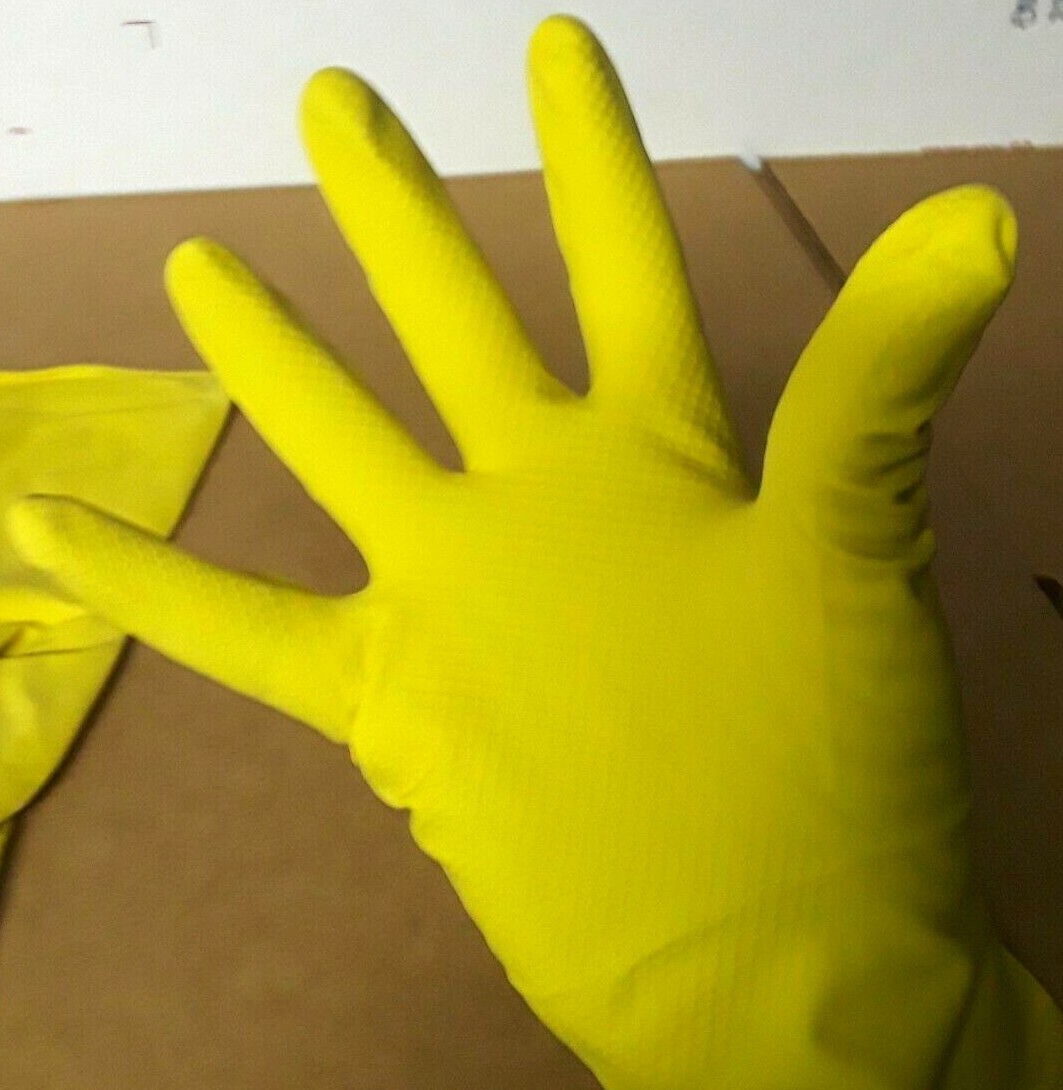 Yellow Latex Gloves (Can Mix Size S-XL) Plus FREE Inspector Dish Wash Trboxtapes