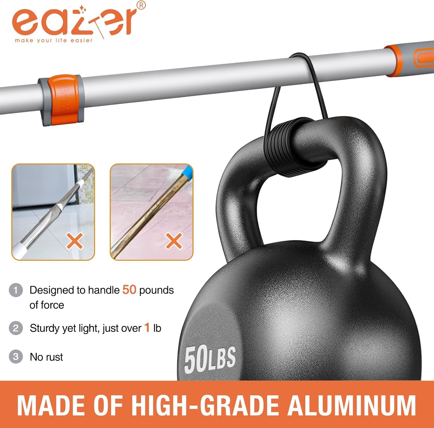 Eazer Floor Squeegee Broom: Heavy Duty Scrubber with Extendable 60” Aluminum Po