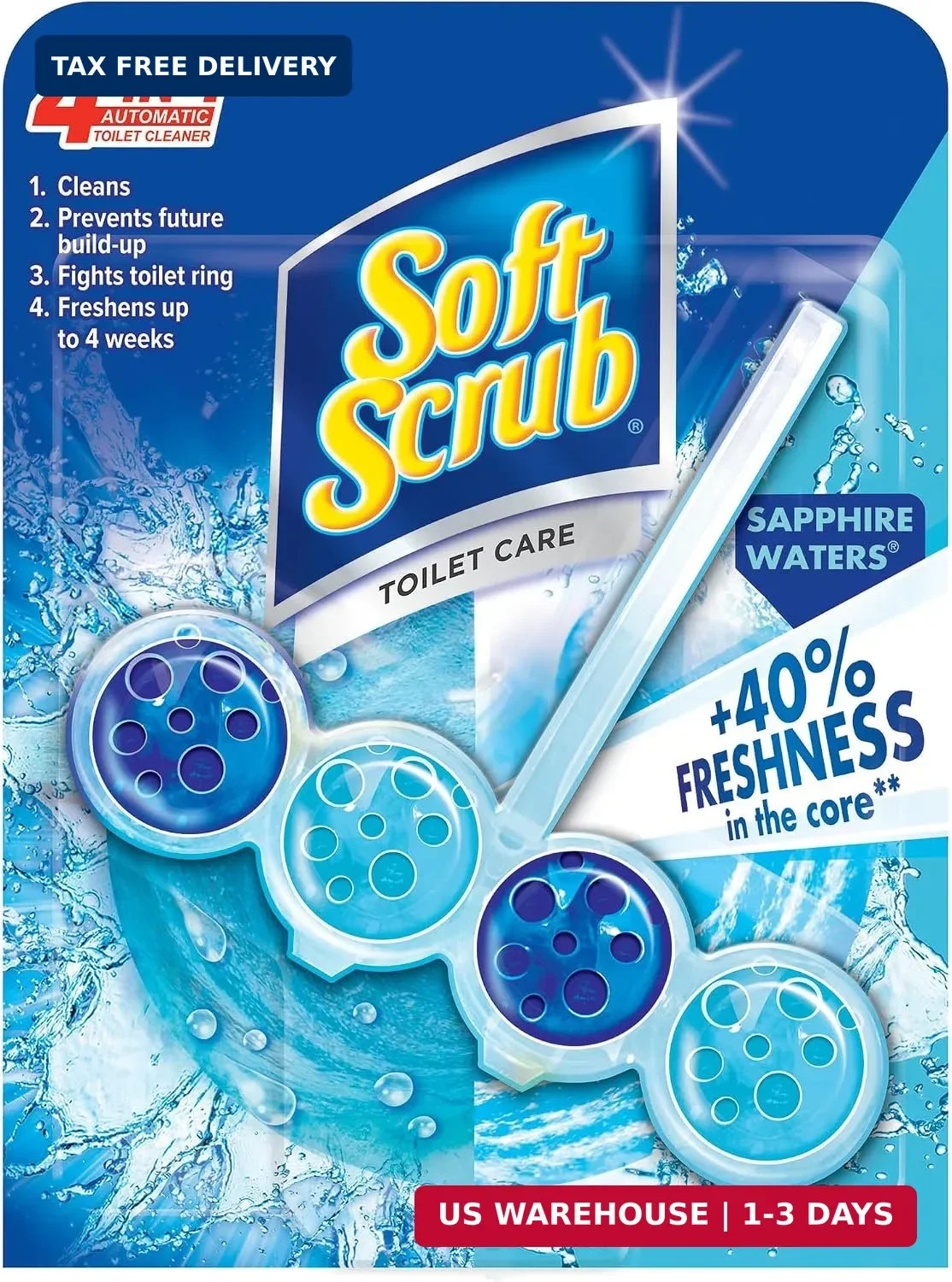 Soft Scrub 4-in-1 Rim Hanger Toilet Bowl Cleaner, Sapphire Waters, 6 Count