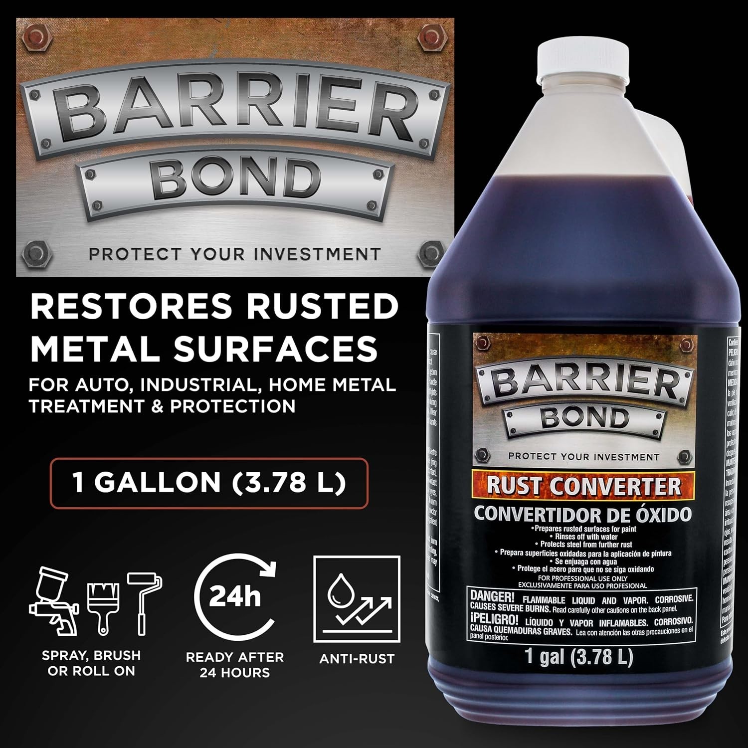 Rust Converter, 1 Gallon, Anti-Rust Metal Coating, Rustpoofing Protection