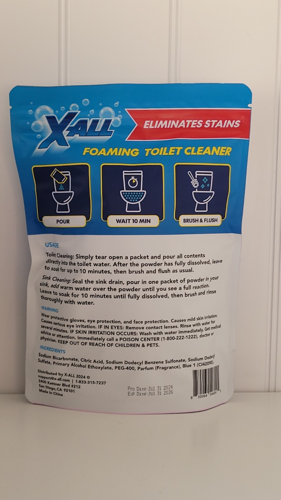 X-ALL Foaming Toilet Cleaner, Self-Activating Powder, 1 Pack(4 Treatments), New