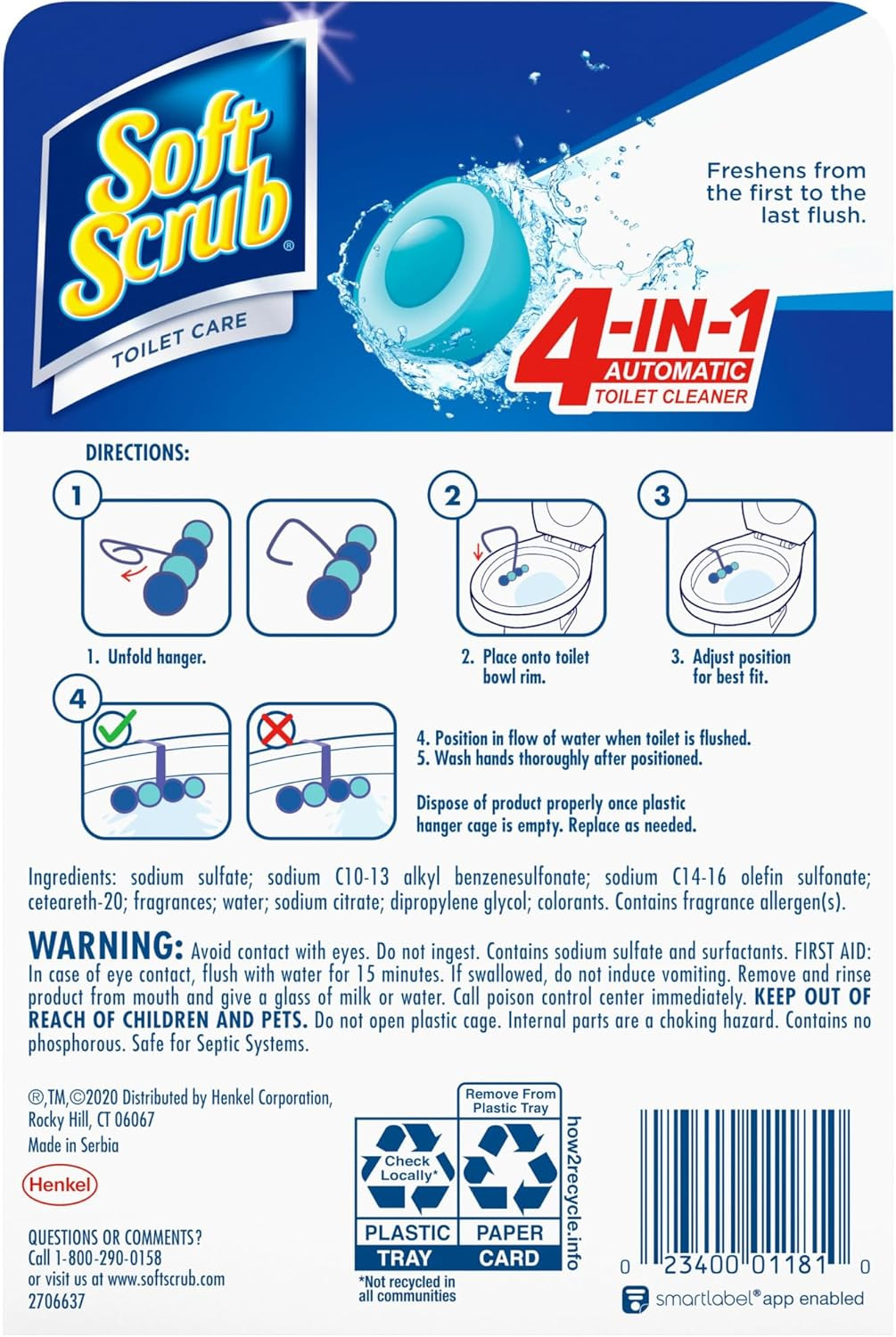 4-In-1 Rim Hanger Toilet Bowl Cleaner, Sapphire Waters, 2 Count